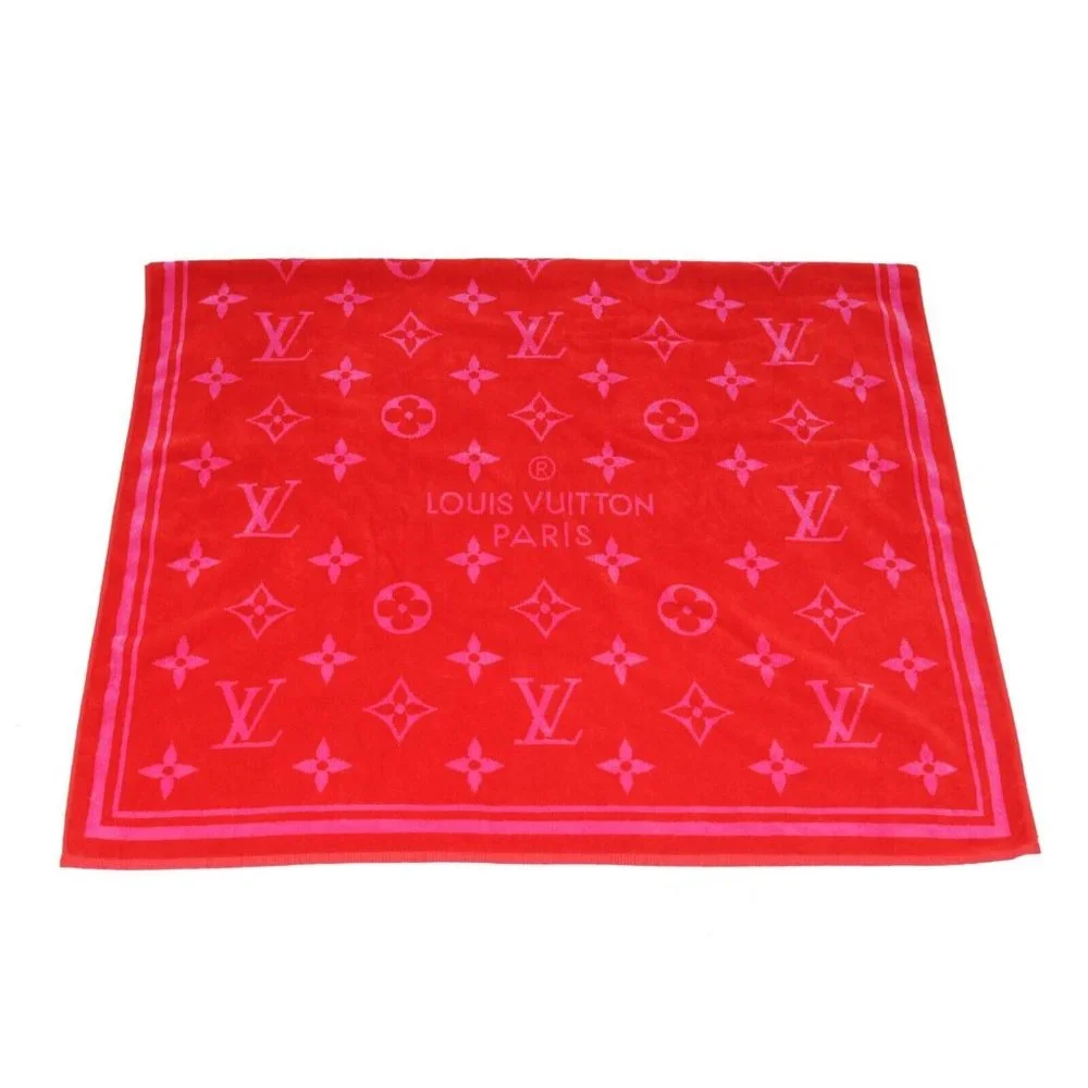 Louis Vuitton Beach Bath Towel Red Pink Drap De Bain Monogram M78643 Cotton